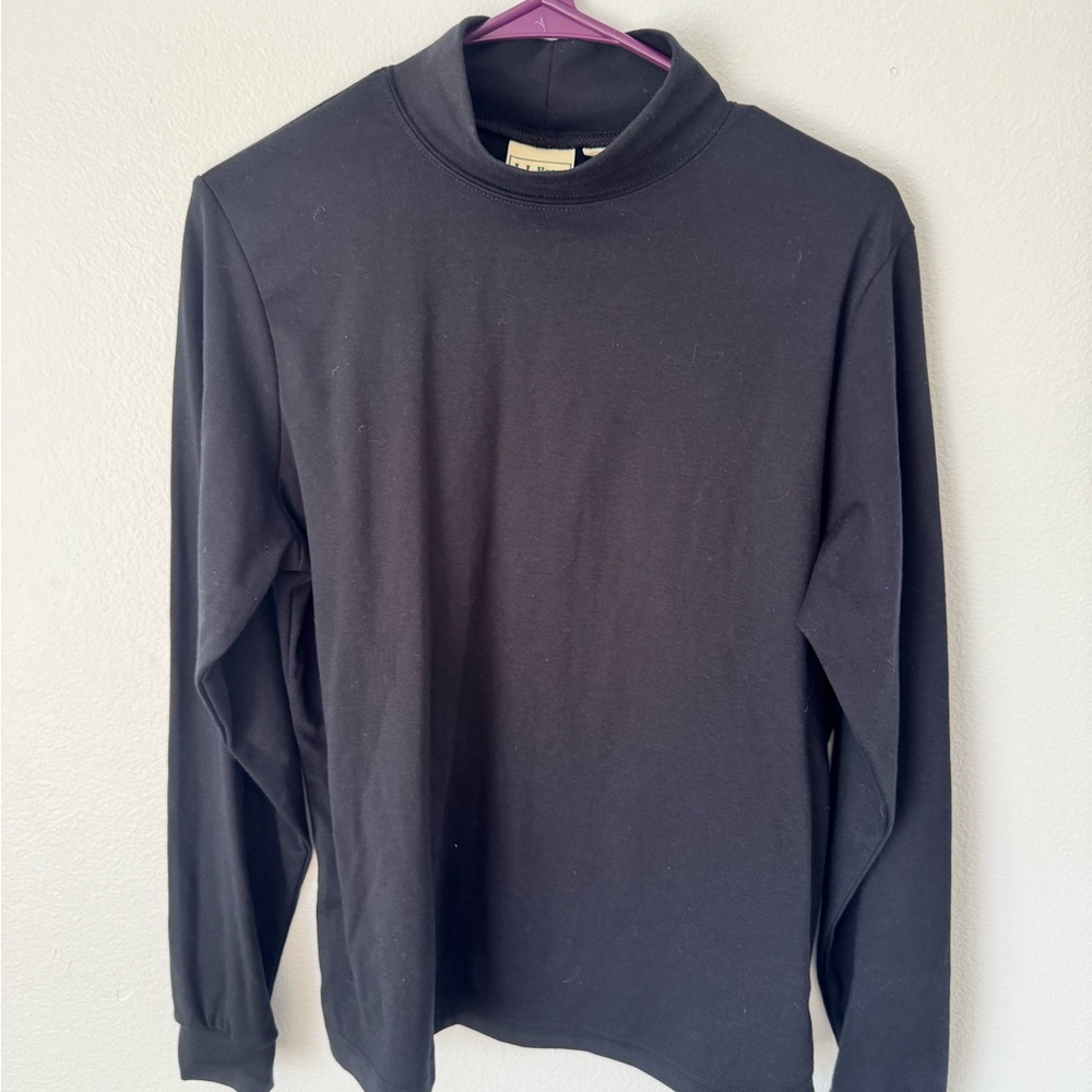 LL Bean Women’s Black Mock Neck Long Sleeve Shirt Size Large